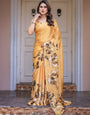 Mustard Gold Floral Printed Satin Georgette Saree with Matching Blouse – Elegant Festive & Party Wear