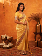 Sunshine Yellow Banarasi Silk Saree with Rich Zari Weaving & Heavy Embroidered Border | Designer Festive & Wedding Wear Saree with Blouse