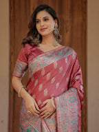 Dusty Rose Pink Banarasi Silk Saree with Intricate Paisley Zari Weaving & Tassel Detailing