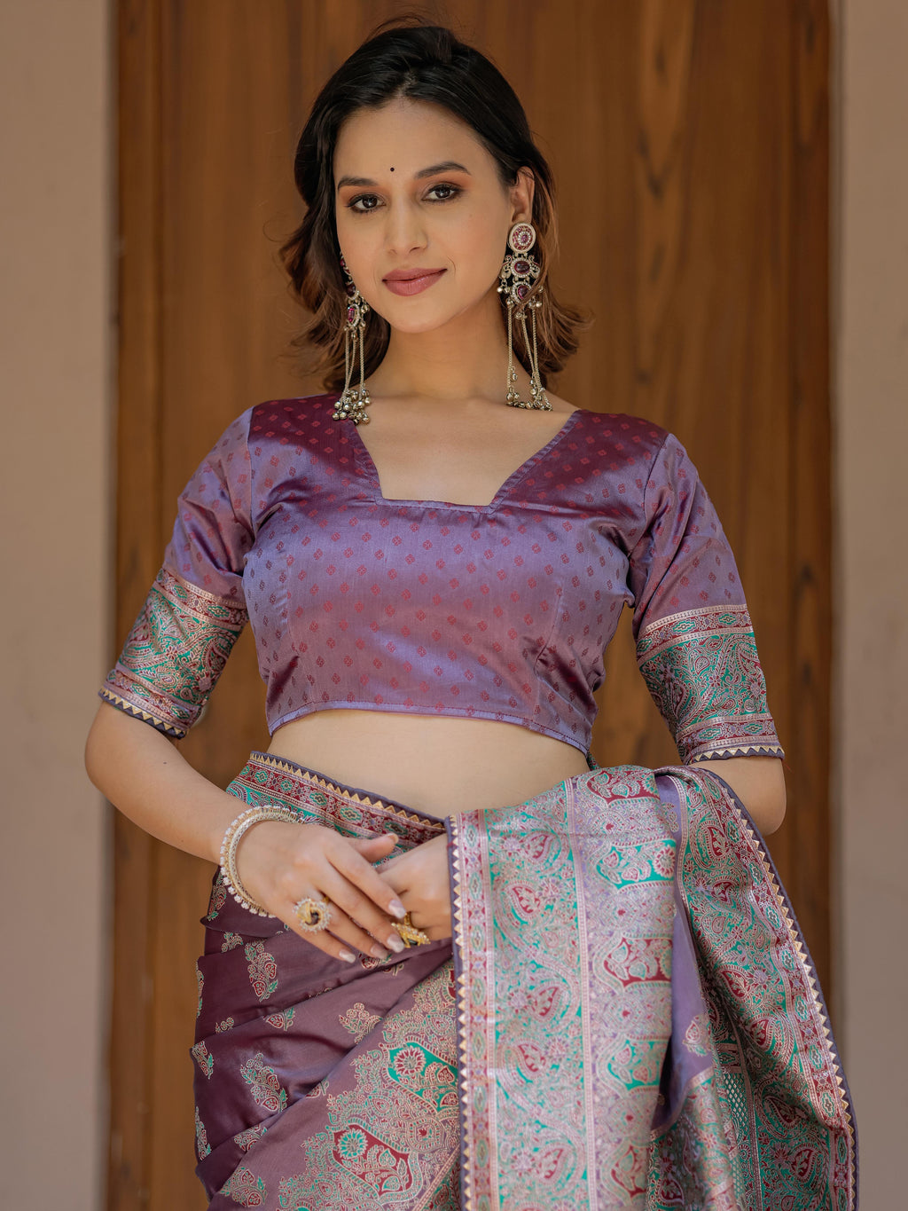 Royal Lavender Purple Banarasi Silk Saree with Intricate Paisley Zari Weaving & Tassel Detailing