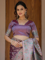 Royal Lavender Purple Banarasi Silk Saree with Intricate Paisley Zari Weaving & Tassel Detailing