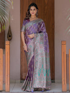 Royal Lavender Purple Banarasi Silk Saree with Intricate Paisley Zari Weaving & Tassel Detailing