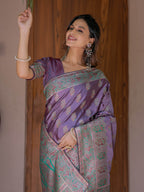 Royal Lavender Purple Banarasi Silk Saree with Intricate Paisley Zari Weaving & Tassel Detailing