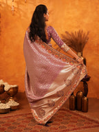 Lavender Purple Banarasi Silk Saree with Peacock Floral Embroidered Border & Zari Weaving | Premium Festive & Wedding Wear Designer Saree