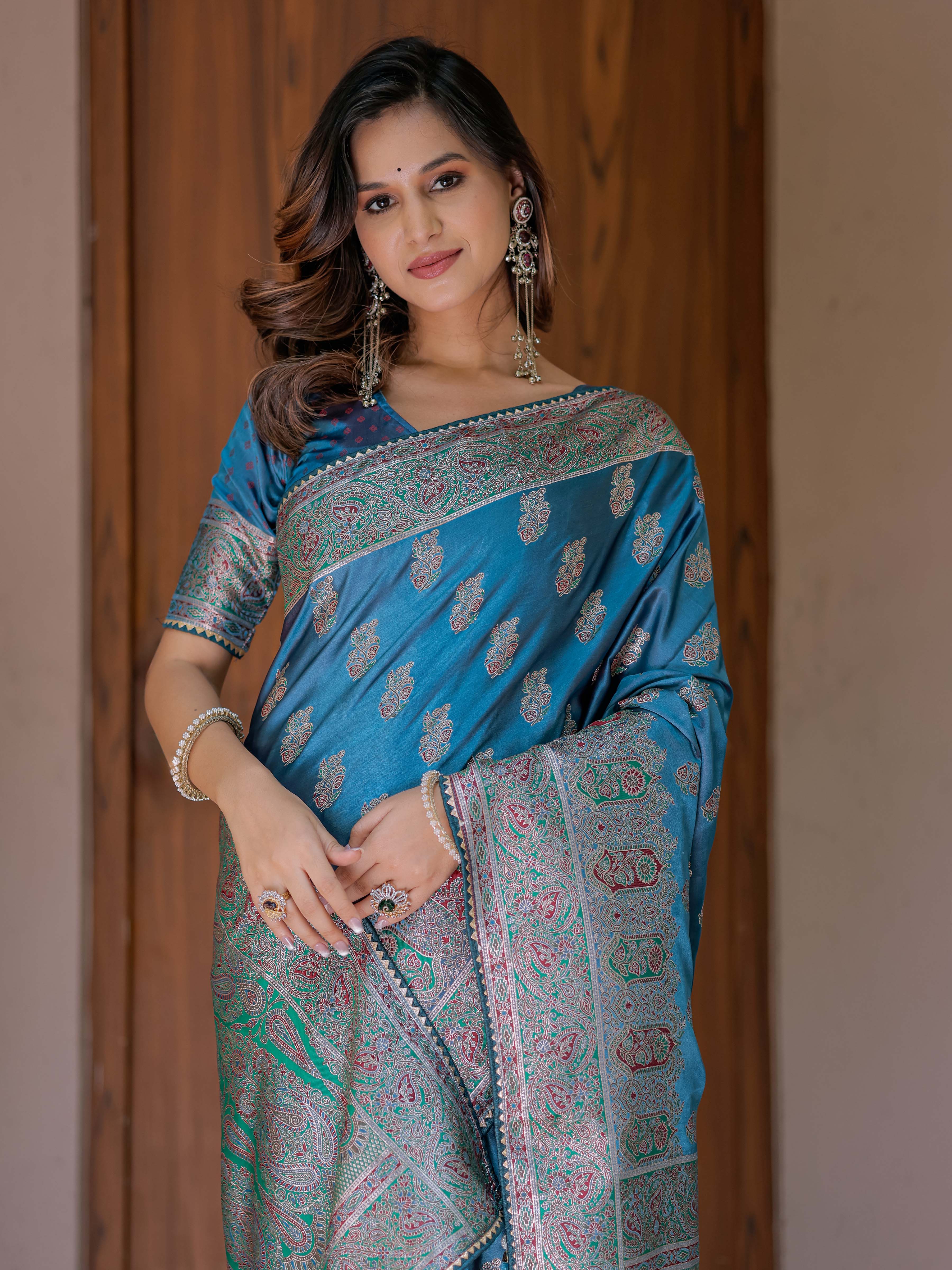 Royal Teal Blue Banarasi Silk Saree with Intricate Paisley Zari Weaving & Tassel Detailing