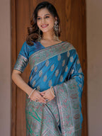 Royal Teal Blue Banarasi Silk Saree with Intricate Paisley Zari Weaving & Tassel Detailing