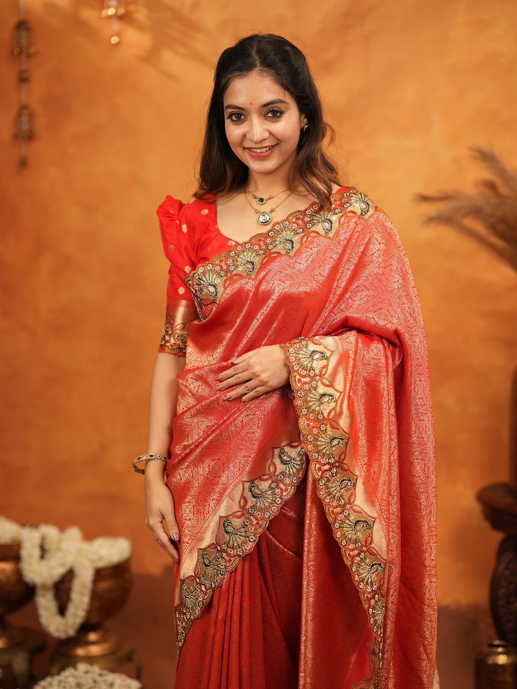 Classic Red Banarasi Silk Saree with Rich Zari Weaving & Heavy Embroidered Border | Designer Wedding Wear Saree with Blouse & Tassels