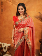 Classic Red Banarasi Silk Saree with Rich Zari Weaving & Heavy Embroidered Border | Designer Wedding Wear Saree with Blouse & Tassels