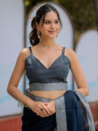 Elegant Midnight Navy Blue Pure Handloom Cotton Saree with Silver Border & Tassel Detailing
