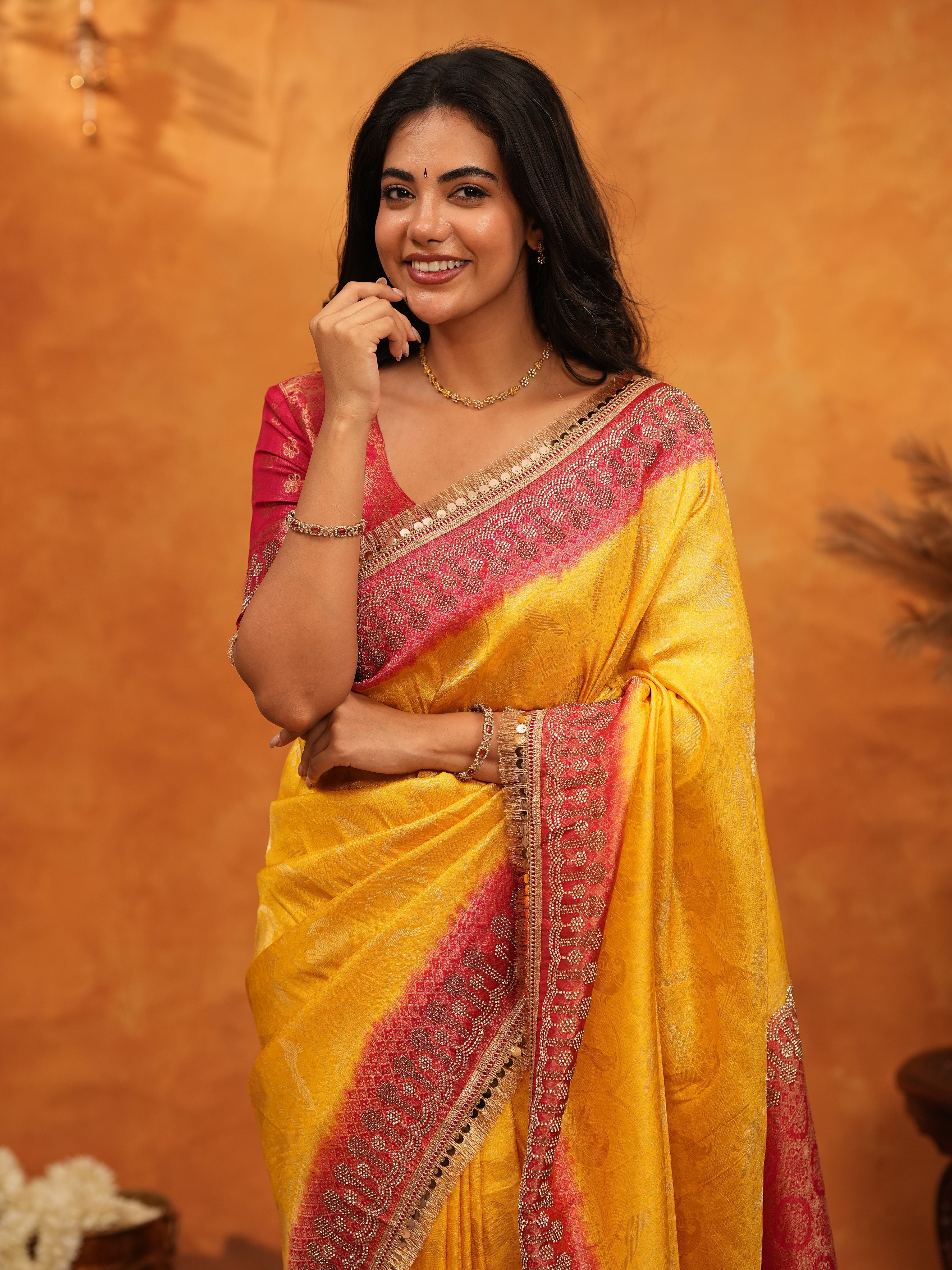 Vibrant Yellow Banarasi Silk Saree with Red Contrast Zari Border & Rich Woven Pallu | Designer Festive & Wedding Wear Saree