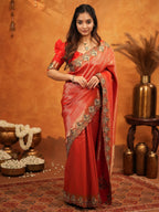 Classic Red Banarasi Silk Saree with Rich Zari Weaving & Heavy Embroidered Border | Designer Wedding Wear Saree with Blouse & Tassels