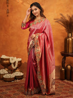 Rani Pink Banarasi Silk Saree with Rich Zari Weaving & Heavy Embroidered Border | Designer Wedding Wear Saree with Embroidered Blouse & Tassels