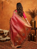 Rani Pink Banarasi Silk Saree with Rich Zari Weaving & Heavy Embroidered Border | Designer Wedding Wear Saree with Embroidered Blouse & Tassels