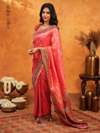 Royal Red Banarasi Silk Saree with Intricate Zari Border & Grand Woven Pallu | Designer Wedding & Festive Wear Saree