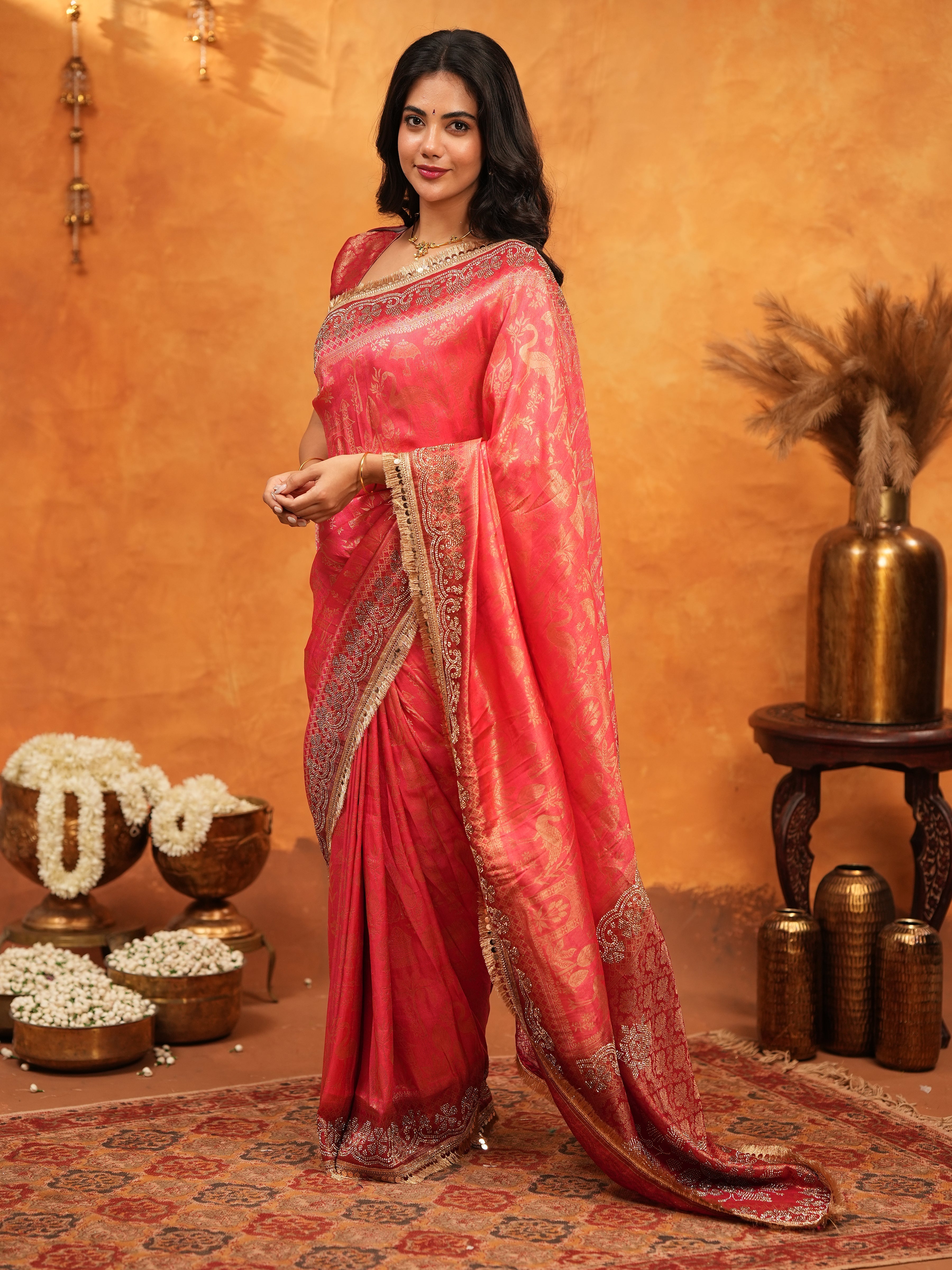 Royal Red Banarasi Silk Saree with Intricate Zari Border & Grand Woven Pallu | Designer Wedding & Festive Wear Saree