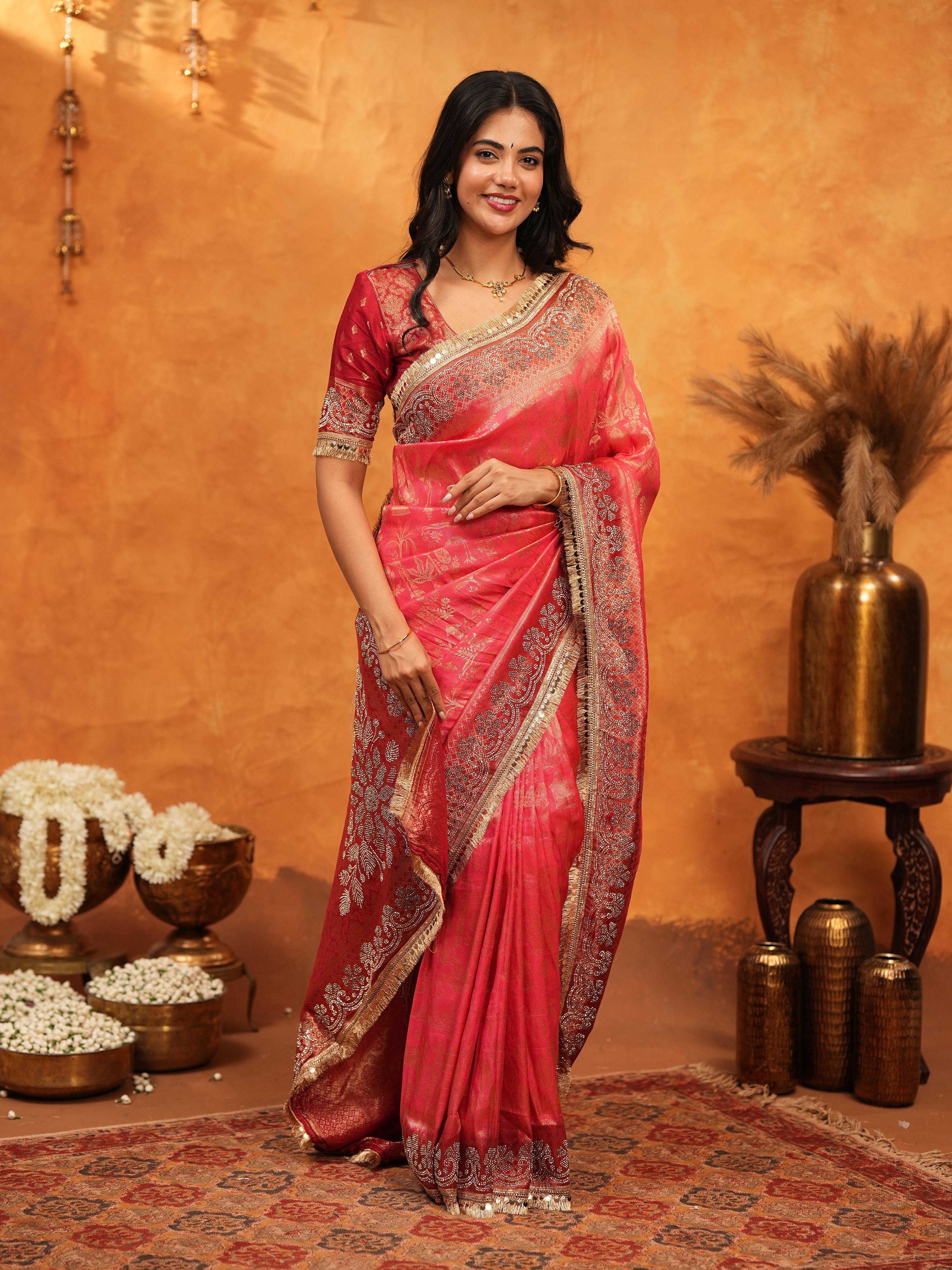 Royal Red Banarasi Silk Saree with Intricate Zari Border & Grand Woven Pallu | Designer Wedding & Festive Wear Saree