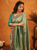 Bottle Green Banarasi Silk Saree with All-Over Zari Weaving & Designer Embroidered Border | Premium Wedding & Festive Wear Saree with Blouse & Tassels