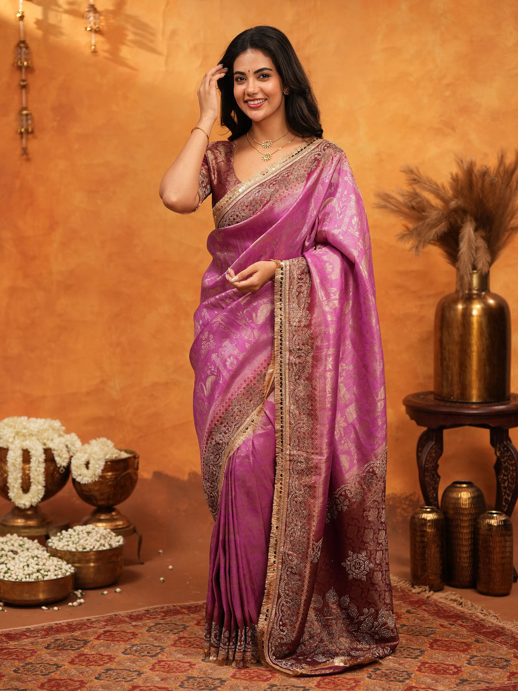 Royal Magenta Banarasi Silk Saree with Intricate Zari Border & Rich Woven Pallu | Designer Wedding & Festive Wear Saree