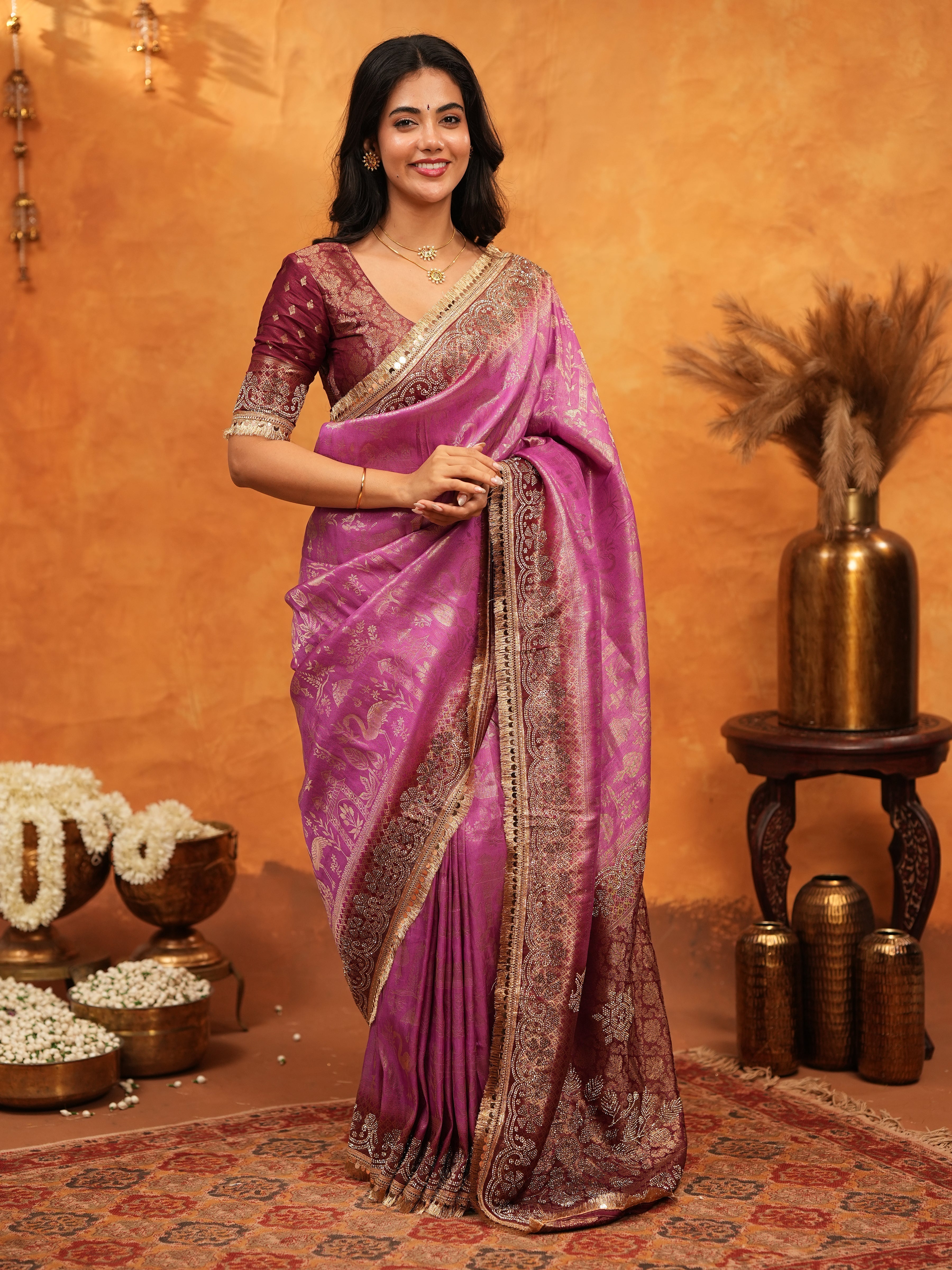 Royal Magenta Banarasi Silk Saree with Intricate Zari Border & Rich Woven Pallu | Designer Wedding & Festive Wear Saree