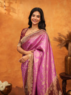 Royal Magenta Banarasi Silk Saree with Intricate Zari Border & Rich Woven Pallu | Designer Wedding & Festive Wear Saree