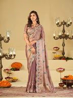 Lavender Designer Fendy Satin Saree with Multicolor Paisley Embroidery & Heavy Embroidered Border | Elegant Festive Party Wear Saree