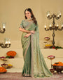 Sea Green Designer Fendy Satin Saree with Heavy Embroidered Blouse & Sequin Border | Premium Wedding Party Wear Saree