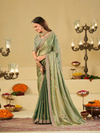 Sea Green Designer Fendy Satin Saree with Heavy Embroidered Blouse & Sequin Border | Premium Wedding Party Wear Saree