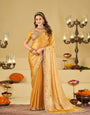 Mustard Yellow Designer Fendy Satin Saree with Heavy Embroidered Blouse & Sequin Border | Premium Wedding Party Wear Saree