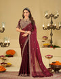 Wine Purple Designer Fendy Satin Saree with Heavy Embroidered Blouse & Zari Border | Premium Wedding & Festive Wear Saree