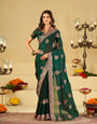 Emerald Green Designer Fendy Satin Saree with Heavy Floral Embroidery Work | Premium Wedding & Party Wear Embroidered Saree with Blouse