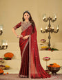 Wine Red Designer Fendy Satin Saree with Heavy Embroidered Blouse & Zari Border | Premium Wedding & Festive Wear Saree