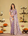 Lavender Designer Fendy Satin Saree with Multicolor Paisley Embroidery & Scalloped Embroidered Border | Elegant Festive Party Wear Saree