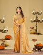 Mustard Yellow Designer Fendy Satin Saree with Heavy Embroidered Blouse & Sequin Border | Premium Festive Wedding Wear Saree