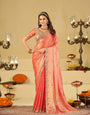 Peach Dual Tone Designer Fendy Satin Saree with Heavy Embroidered Blouse & Sequin Border | Premium Wedding Party Wear Saree