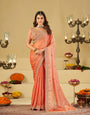 Peach Designer Fendy Satin Saree with Heavy Embroidered Blouse & Stone Work Border | Premium Wedding Party Wear Saree