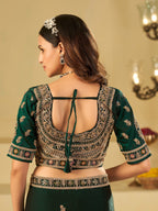 Emerald Green Designer Fendy Satin Saree with Heavy Embroidered Blouse & Sequin Border | Premium Wedding & Festive Wear Saree