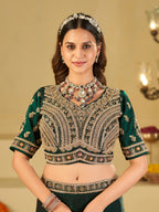 Emerald Green Designer Fendy Satin Saree with Heavy Embroidered Blouse & Sequin Border | Premium Wedding & Festive Wear Saree