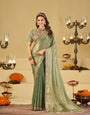 Sage Green Dual Tone Designer Fendy Satin Saree with Heavy Embroidered Blouse & Sequin Border | Premium Wedding Party Wear Saree