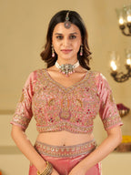 Baby Pink Designer Fendy Satin Saree with Heavy Embroidered Blouse & Zari Border | Premium Wedding Party Wear Saree