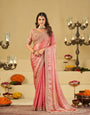 Baby Pink Designer Fendy Satin Saree with Heavy Embroidered Blouse & Zari Border | Premium Wedding Party Wear Saree