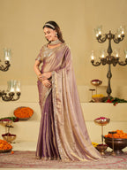 Lavender Dual Tone Designer Fendy Satin Saree with Heavy Embroidered Blouse & Sequin Border | Premium Wedding Party Wear Saree