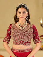 Ruby Red Designer Fendy Satin Saree with Heavy Embroidered Blouse & Zari Border | Premium Wedding & Festive Wear Saree