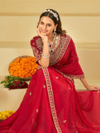 Ruby Red Designer Fendy Satin Saree with Heavy Embroidered Blouse & Zari Border | Premium Wedding & Festive Wear Saree