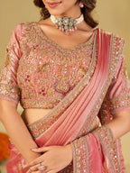 Baby Pink Designer Fendy Satin Saree with Heavy Embroidered Blouse & Zari Border | Premium Wedding Party Wear Saree