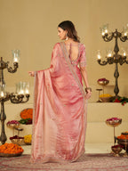 Baby Pink Designer Fendy Satin Saree with Heavy Embroidered Blouse & Zari Border | Premium Wedding Party Wear Saree