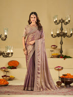 Lavender Purple Designer Fendy Satin Saree with Heavy Embroidered Blouse & Sequin Border | Premium Wedding Party Wear Saree