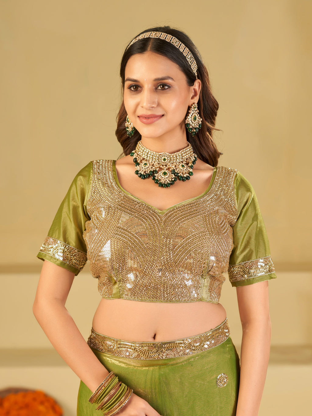 Pista Green Dual Tone Designer Fendy Satin Saree with Heavy Embroidered Blouse & Sequin Border | Premium Wedding Party Wear Saree