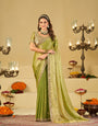 Pista Green Dual Tone Designer Fendy Satin Saree with Heavy Embroidered Blouse & Sequin Border | Premium Wedding Party Wear Saree