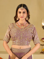 Lavender Purple Designer Fendy Satin Saree with Heavy Embroidered Blouse & Sequin Border | Premium Wedding Party Wear Saree