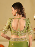Pista Green Designer Fendy Satin Saree with Heavy Embroidered Blouse & Zari Border | Premium Wedding Party Wear Saree